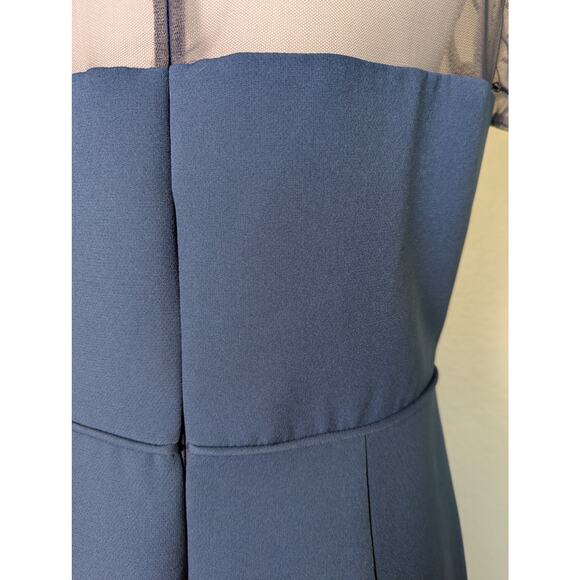 JS Collections Beaded Bodice Crepe Mineral Blue Midi Sheath Dress Women Size 10 - Picture 12 of 16